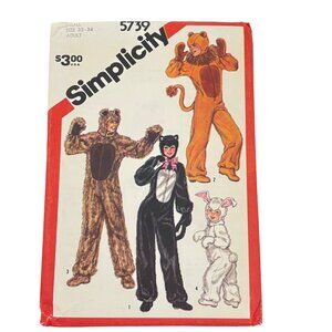 Simplicity 5739 Animal Costume Sewing Pattern Adult Size S 32-34 Cat Bear Bunny